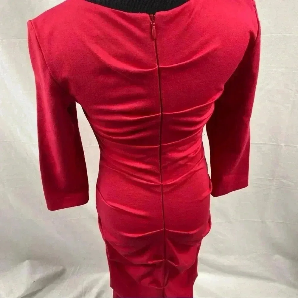 Nicole Miller Artelier Red Ruched Long Sleeve Cocktail Dress Medium - Picture 4 of 5